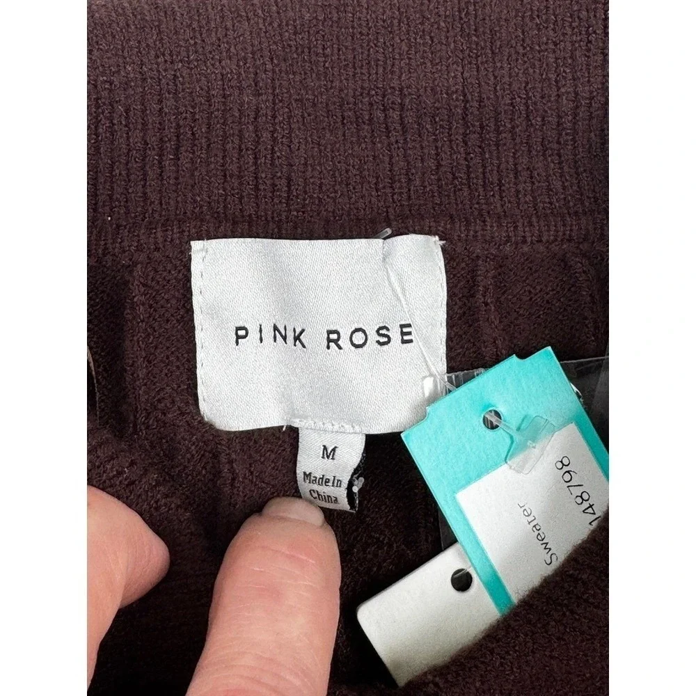 Pink Rose Annie Button Johnny Collar Sweater Espresso Brown‎ Medium NWT